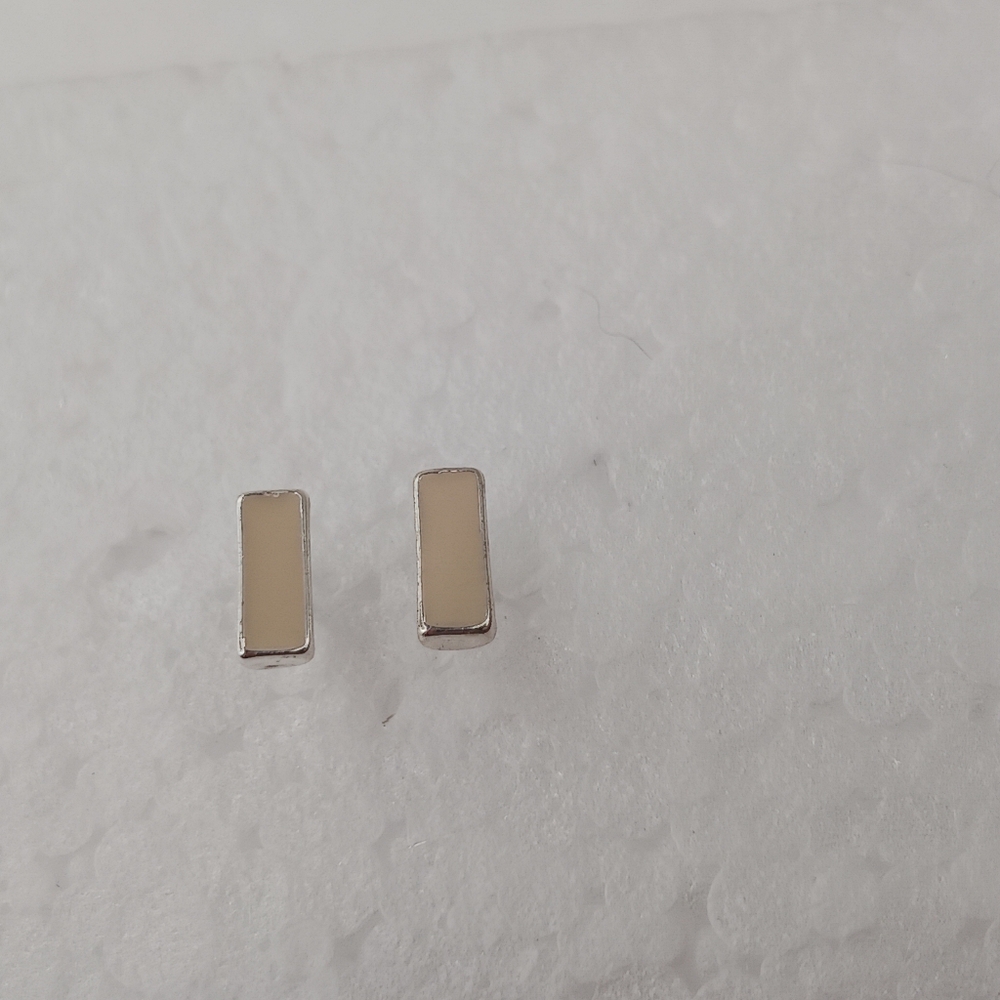 Earrings Tiny Cream Enamel Silver Posts Studs Vin… - image 6